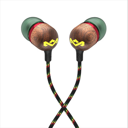 House of  Smile Jamaica AUX Wired Earbuds with Microphone, Noise-Isolating In-Ear Headphones, Tangle-Resistant Cable, 3.5Mm Jack Sustainable (Rasta)